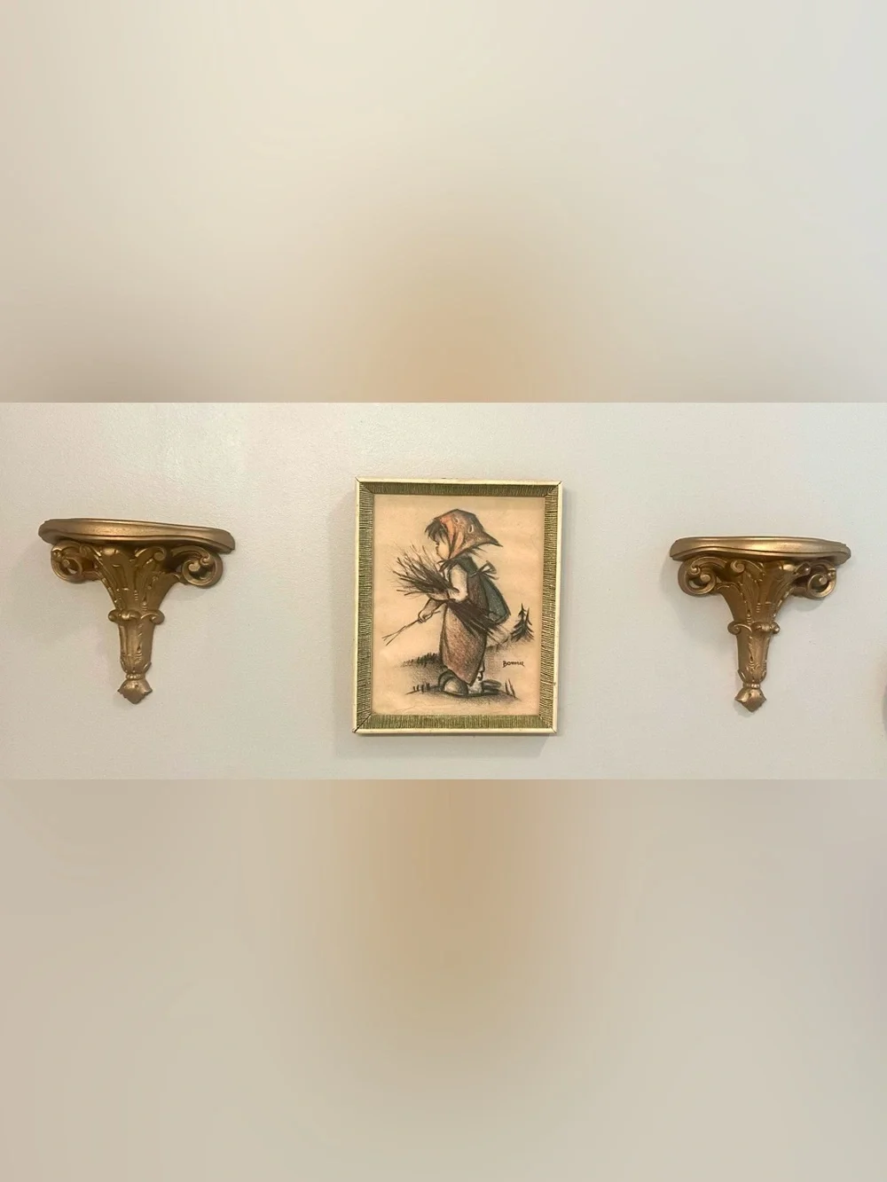 VTG 1986 Burwood Wall Sconce Shelf Gold Hollywood Regency 7 x 3.25 x 6.75